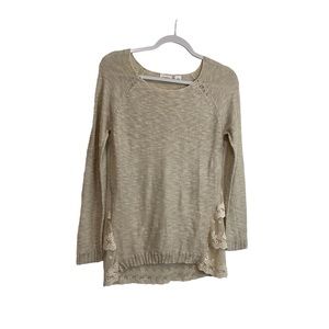 Cato Cream Ivory Lace Floral Long Sleeve Pullover Top Boho Blouse Womens Size S